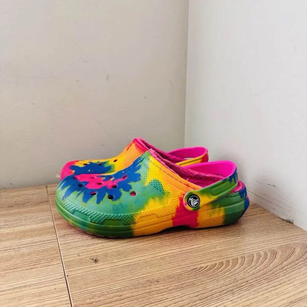 Crocs Pink Tie Dye Slip On Fur Lined Clogs Women’s Size 7